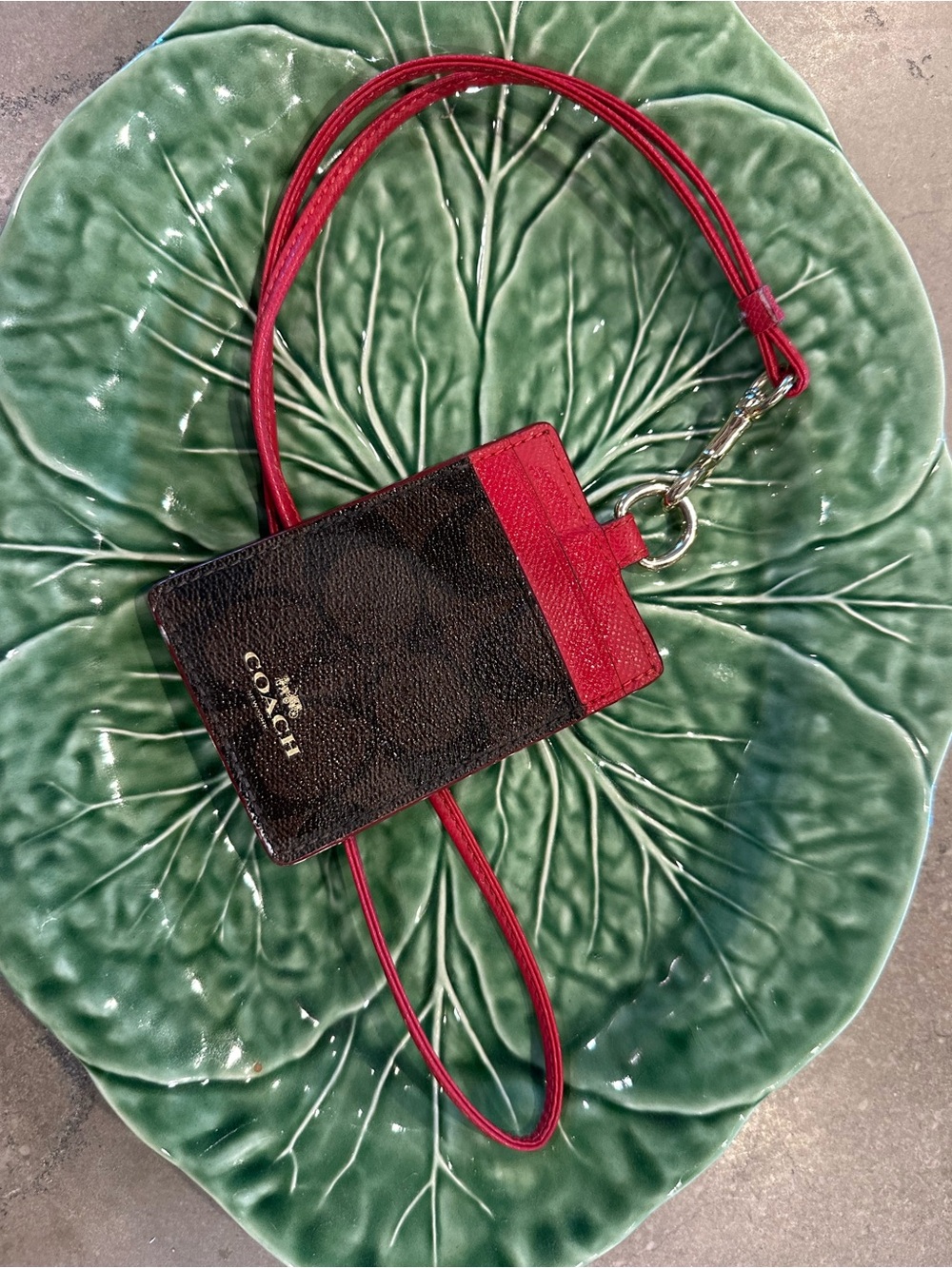 Coach Black & Red Signature Lanyard Card Case
